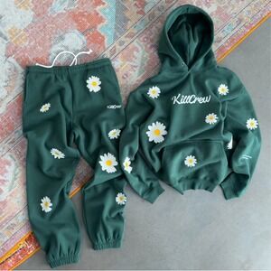 Kill Crew Daisy Tracksuit Womens Size Large Green Hoodie Joggers Set Streetwear